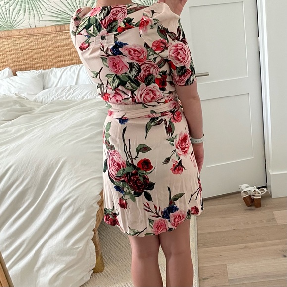 AFRM Floral Wrap Tie Dress beach coverup XS puff shoulder pink rose - Picture 11 of 17